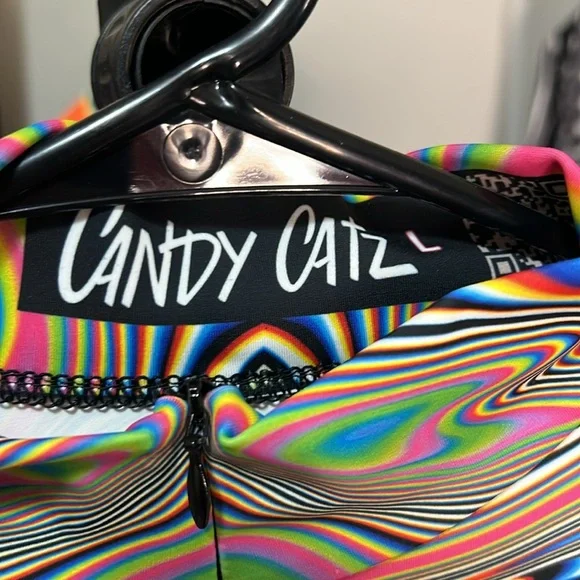 Candy Catz Trippy Rainbow Pattern Skinsuit Jumpsuit Catsuit Rave Ravewear - Picture 3 of 3
